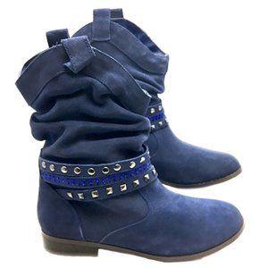 Twiggy London Blue Suede Leather Ankle Boots